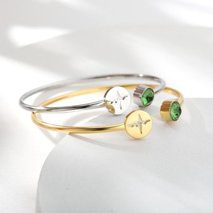 Birthstone Bangle, 18K Gold Birthstone Bracelet, Heart beat bracelet, Birthstone Bracelet for Women, Gift for Her