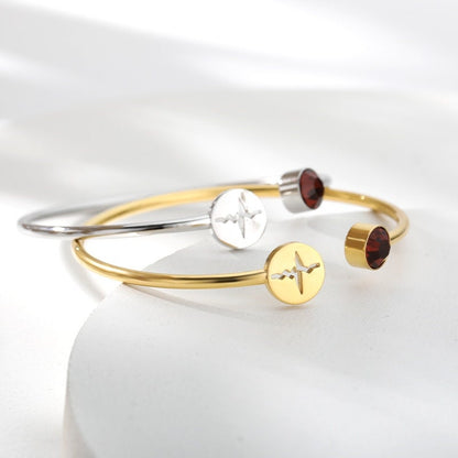 Birthstone Bangle, 18K Gold Birthstone Bracelet, Heart beat bracelet, Birthstone Bracelet for Women, Gift for Her