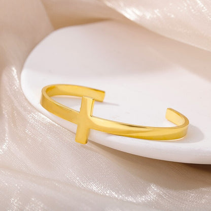 18K Gold Cross Bangle, Gold Jesus Bangle, Christian Bracelet, Christian Bangle for Women, Gift for Her