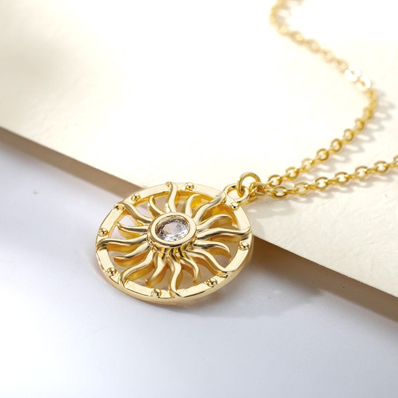 18K Gold Sun Charm Pendant, Gold Sun Necklace, Gothic Sun Necklace for Women, Gift for Her