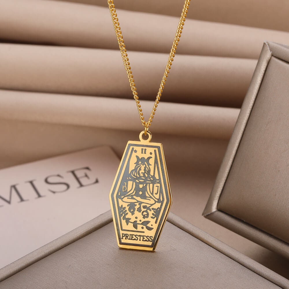 Gothic Tarot Card Charm, 18K Gold Tarot Card Necklace, Tarot Necklace for Women, Gift for Her