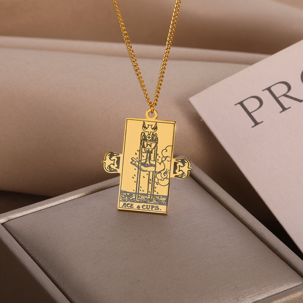 18K Gold Tarot Card Charm, Tarot Card Necklace, Gothic Fashion Necklace for Women, Gift for Her