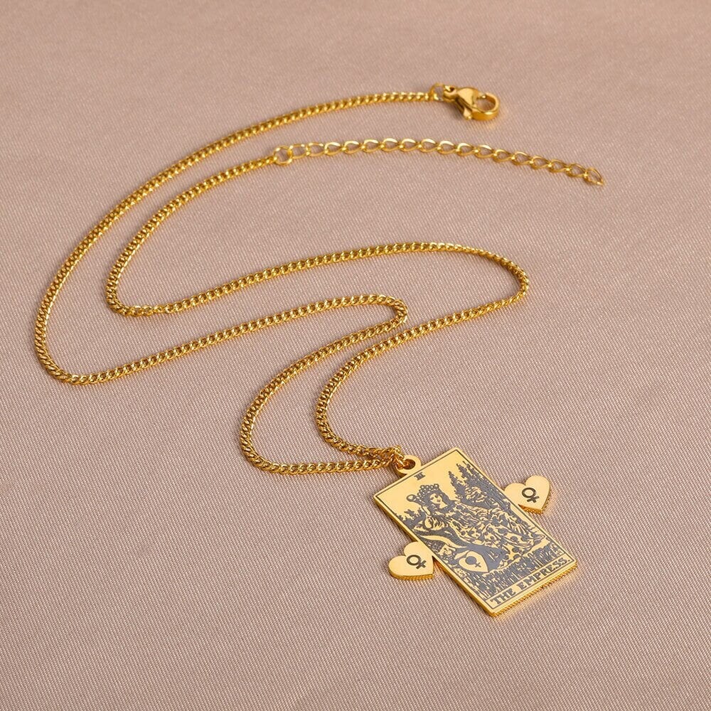 18K Gold Tarot Card Charm, Tarot Card Necklace, Gothic Fashion Necklace for Women, Gift for Her