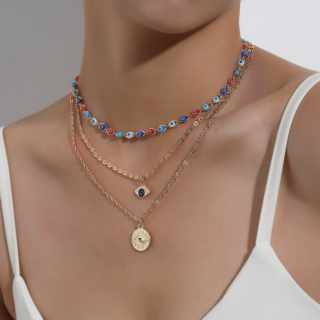 Evil Eye Amulet, 18K Gold Evil Eye Necklace, Gothic Fashion Necklace for Women, Gift for Her