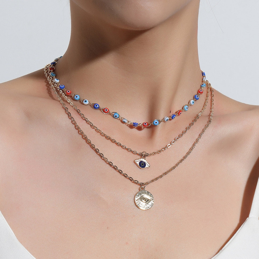 Evil Eye Amulet, 18K Gold Evil Eye Necklace, Gothic Fashion Necklace for Women, Gift for Her