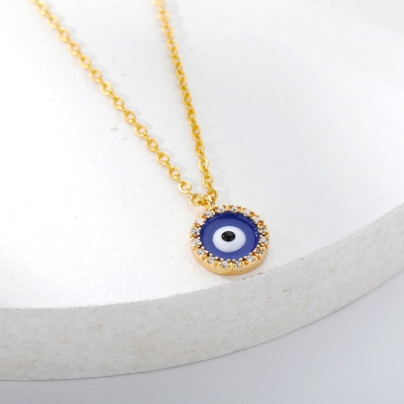 18K Gold Evil Eye Necklace, Blue Evil Eye, Gothic Evil Eye Fashion Necklace for Women, Gift for Her