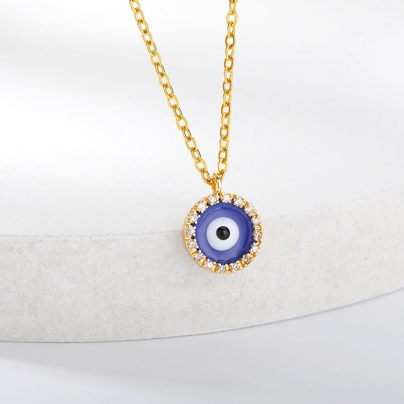 18K Gold Evil Eye Necklace, Blue Evil Eye, Gothic Evil Eye Fashion Necklace for Women, Gift for Her