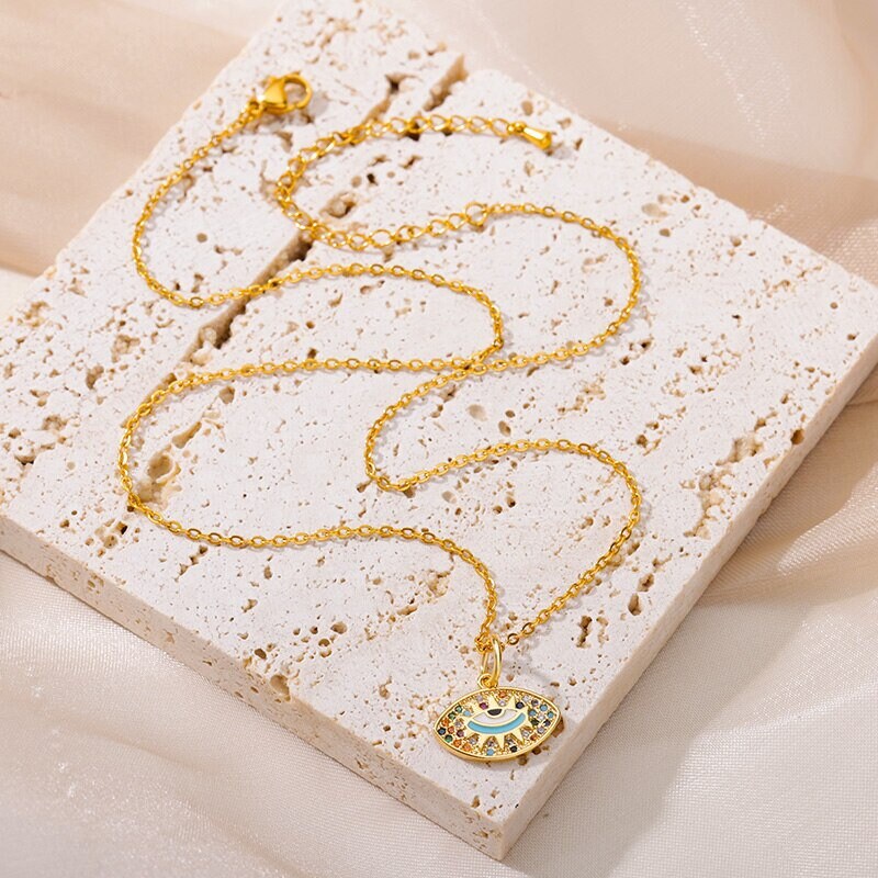Evil Eye Charm, 18K Gold Evil Eye Necklace, Gothic Fashion Necklace for Women, Gift for Her