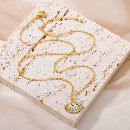 Evil Eye Charm, 18K Gold Evil Eye Necklace, Gothic Fashion Necklace for Women, Gift for Her