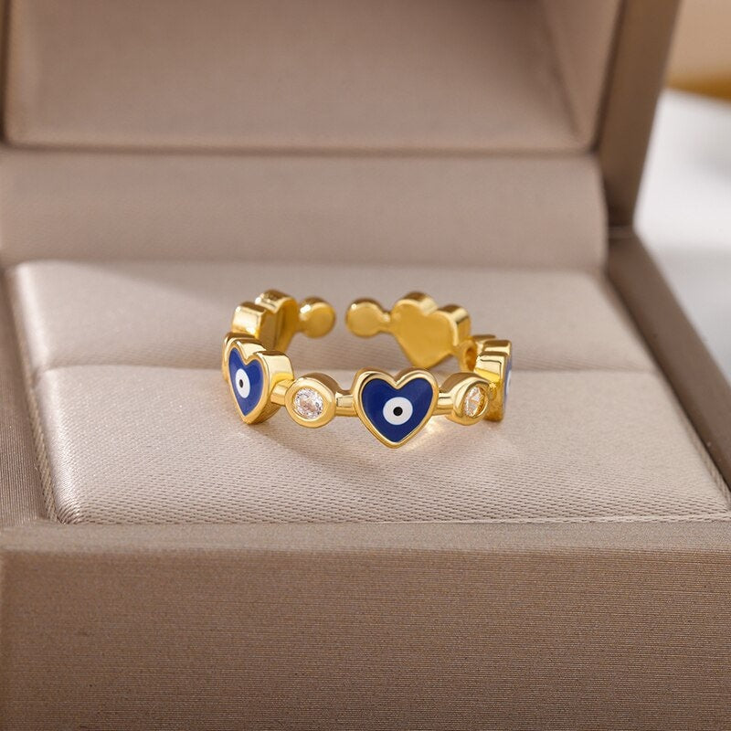 Evil Eye Heart Ring, 18K Gold Evil Eye Ring, Heart Wrap Ring, Evil Eye Wrap Ring, Fashion Ring for Women, Gift for Her