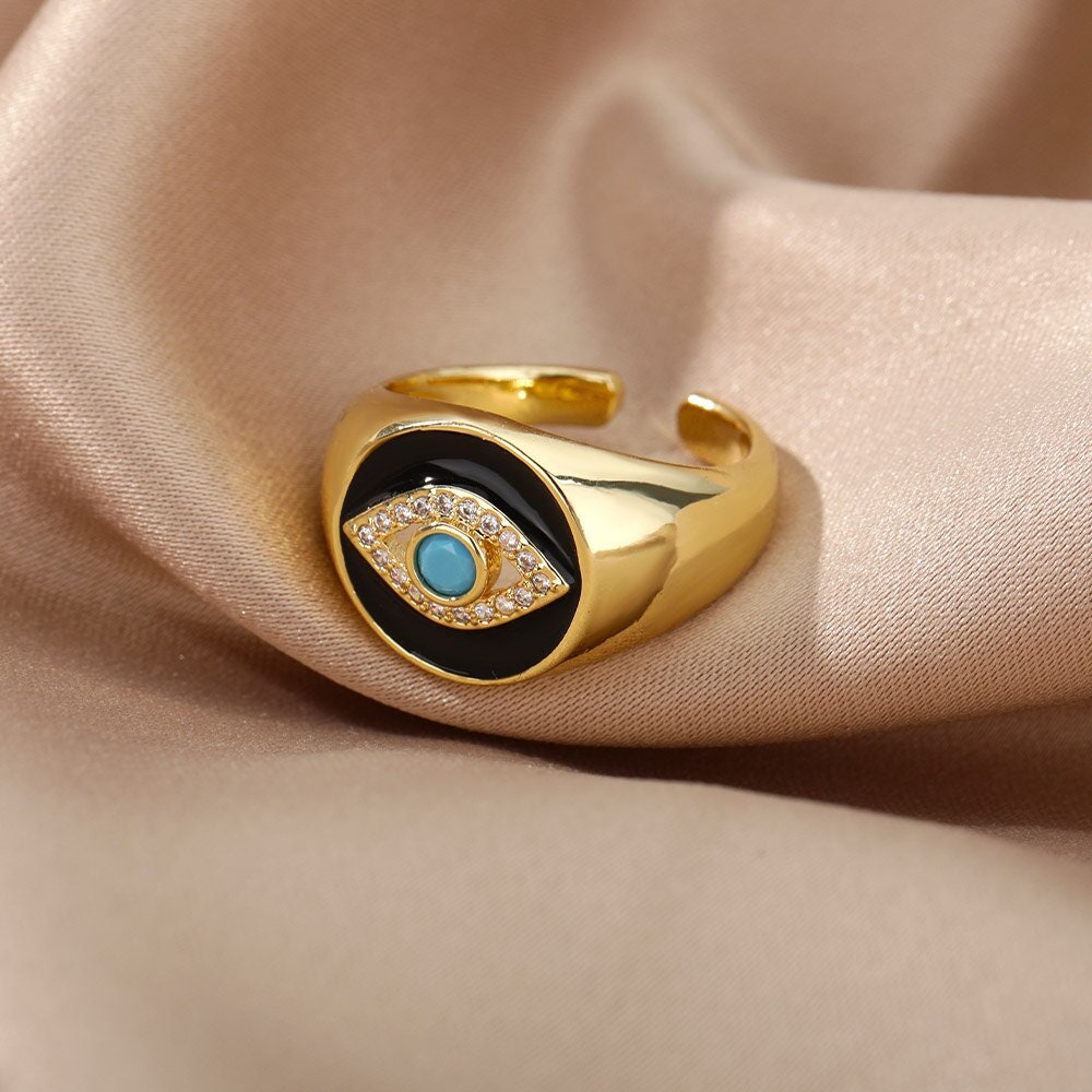 Evil Eye Charm, 18K Gold Evil Eye Ring, Gothic Evil Eye Ring, Gothic Fashion Ring for Women, Gift for Her