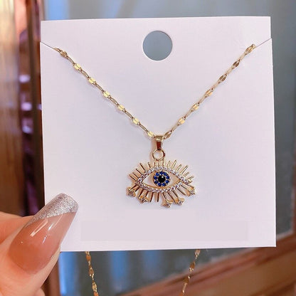 Delicate Evil Eye Necklace, Crystal Evil Eye Necklace, 18K Gold Evil Eye Necklace for Women, Gift for Her
