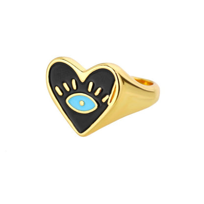 Evil Eye Heart Ring, 18K Gold Evil Eye Ring, Evil Eye Charm, Evil Eye Fashion Ring for Women, Gift for Her