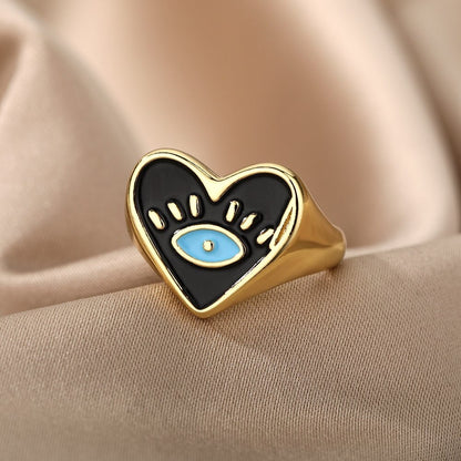 Evil Eye Heart Ring, 18K Gold Evil Eye Ring, Evil Eye Charm, Evil Eye Fashion Ring for Women, Gift for Her