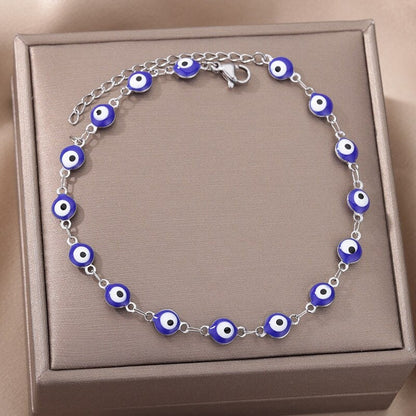 18K Gold Plated Handmade Dainty Evil Eye Bead Bracelet, Minimalistic Protection Blue Evil Eye Charm Thin Bracelet, Gift for Her