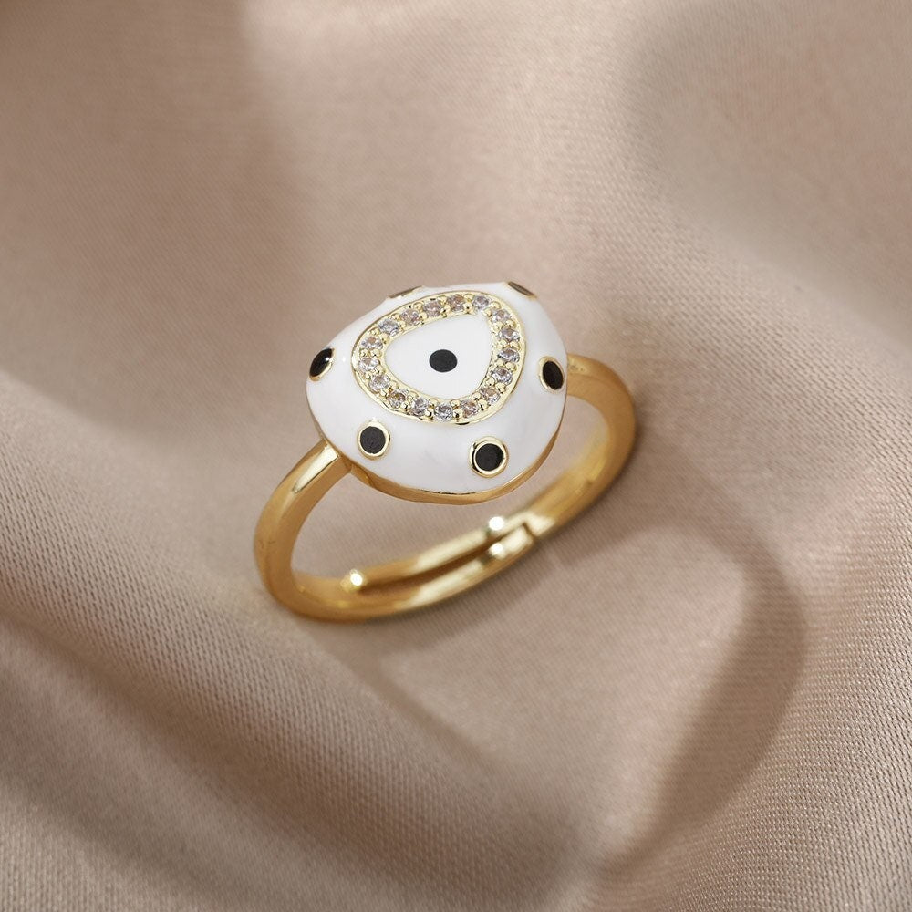 Punk Dots Ring, 18K Gold Dots Ring, White Charm Ring, Punk Evil Eye Ring, Punk Fashion Ring for Women, Gift for Her