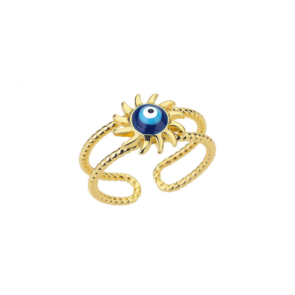 Evil Eye Open Ring, Evil Eye Ring, 18K Gold Evil Eye Ring, Evil Eye Sun Ring, Gothic Fashion Ring for Women, Gift for Her
