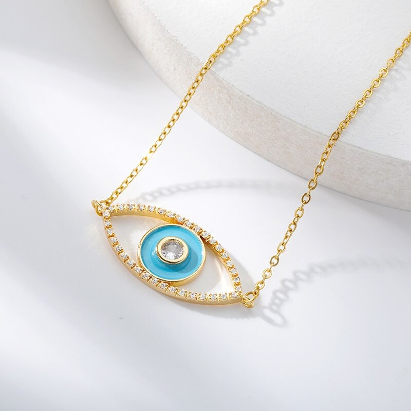 18K Gold Eye Necklace, Big Eye Necklace, Gothic Necklace for Women, Gift for Her