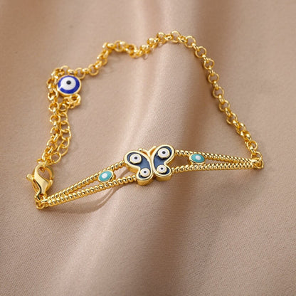 Evil Eye Bracelet, Butterfly Evil Eye, Gothic Evil Eye, 18K Gold Evil Eye Bracelet for Women, Gift for Her