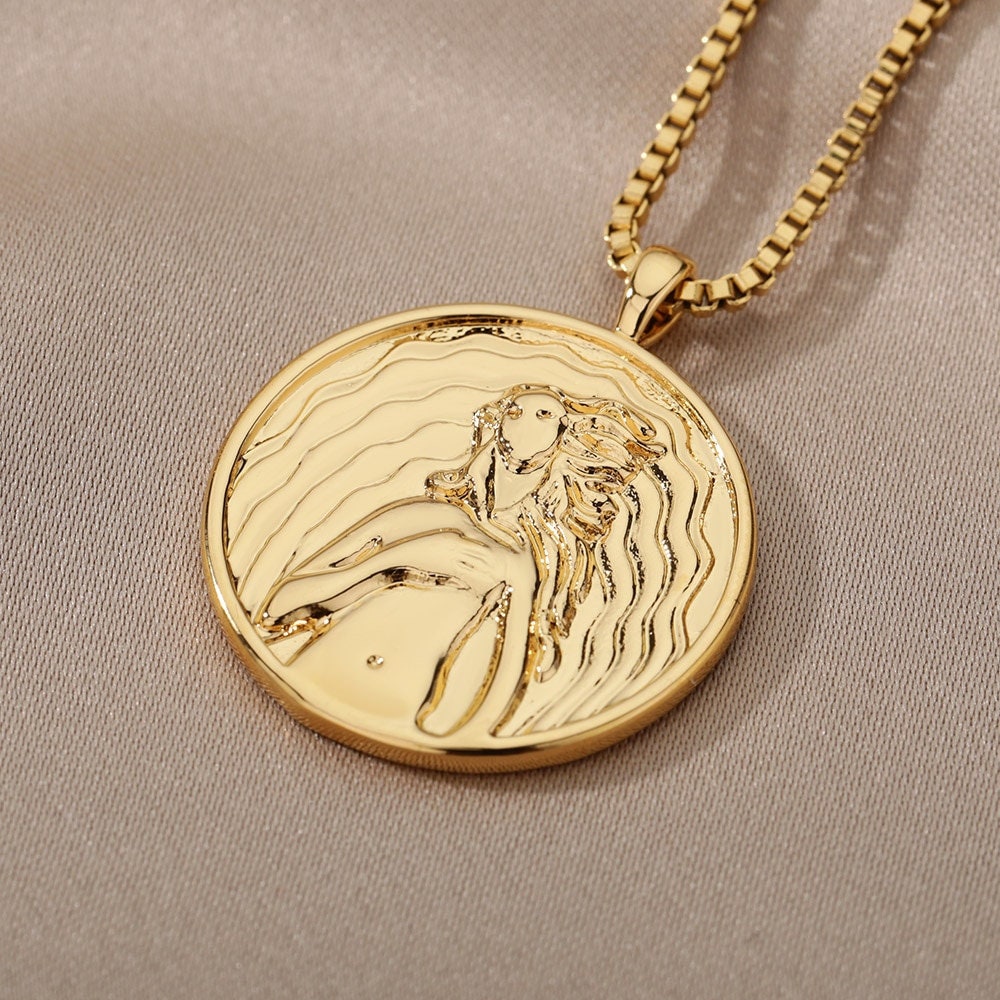 18K Greek Gold Plated Aphrodite Goddess Pendant, Dainty Women&