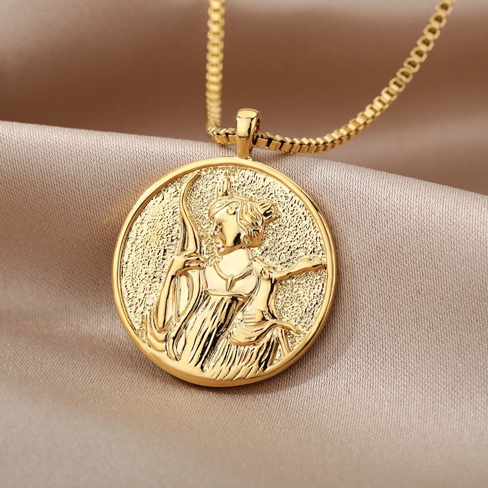18K Gold Plated Artemis Goddess Pendant, Minimalist Dainty Necklace