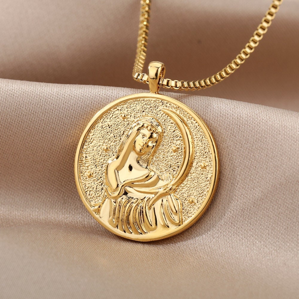 18K Gold Plated Selene Goddess Pendant, Greek Mythology Goddess, Gothic Dainty