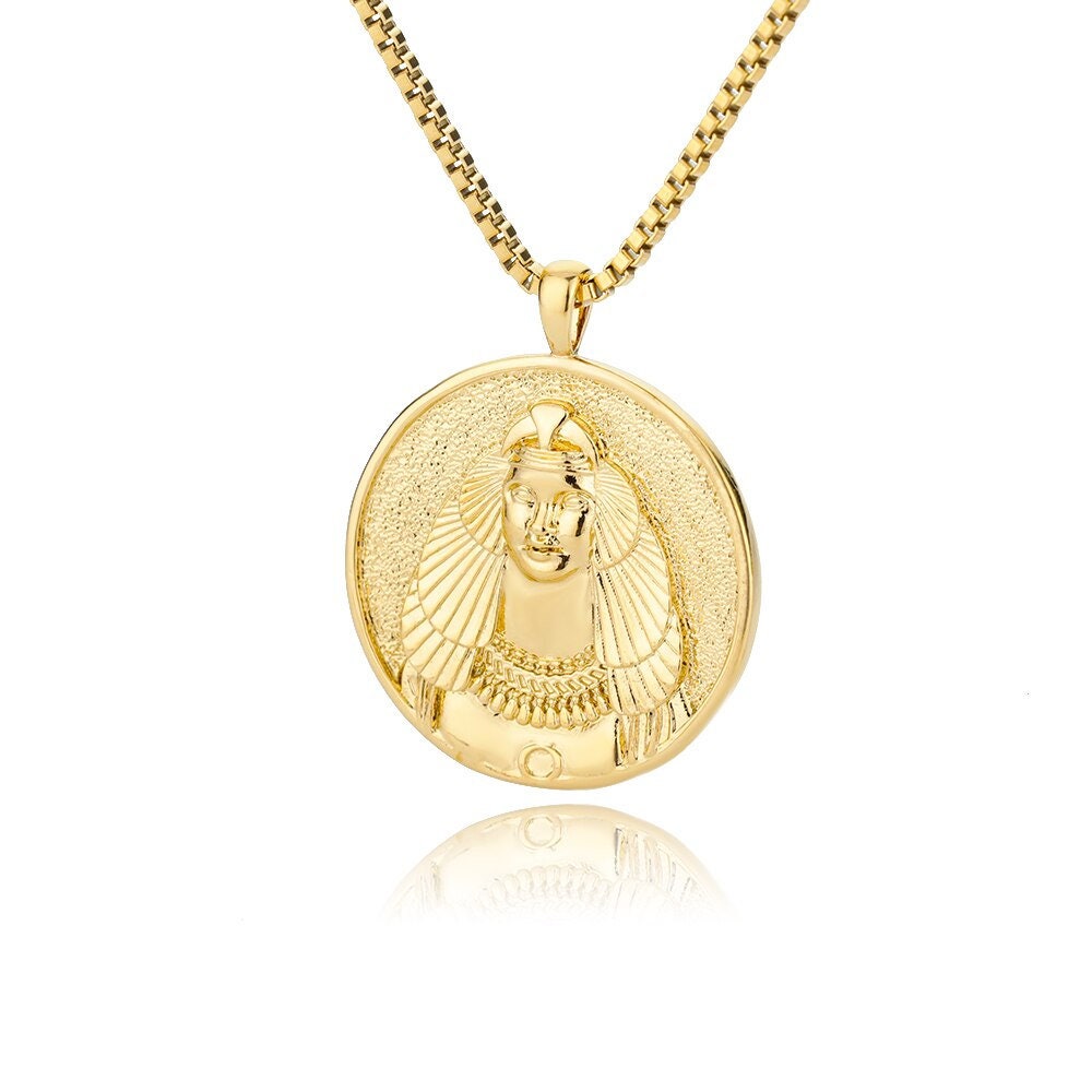 Greek Mythology Cleopatra Goddess, 18K Gold Plated Pendant For Women, Gothic Dainty Necklace, Choker Chain, Punk Minimalist Layering Coin