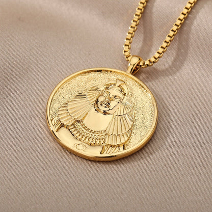 Greek Mythology Cleopatra Goddess, 18K Gold Plated Pendant For Women, Gothic Dainty Necklace, Choker Chain, Punk Minimalist Layering Coin