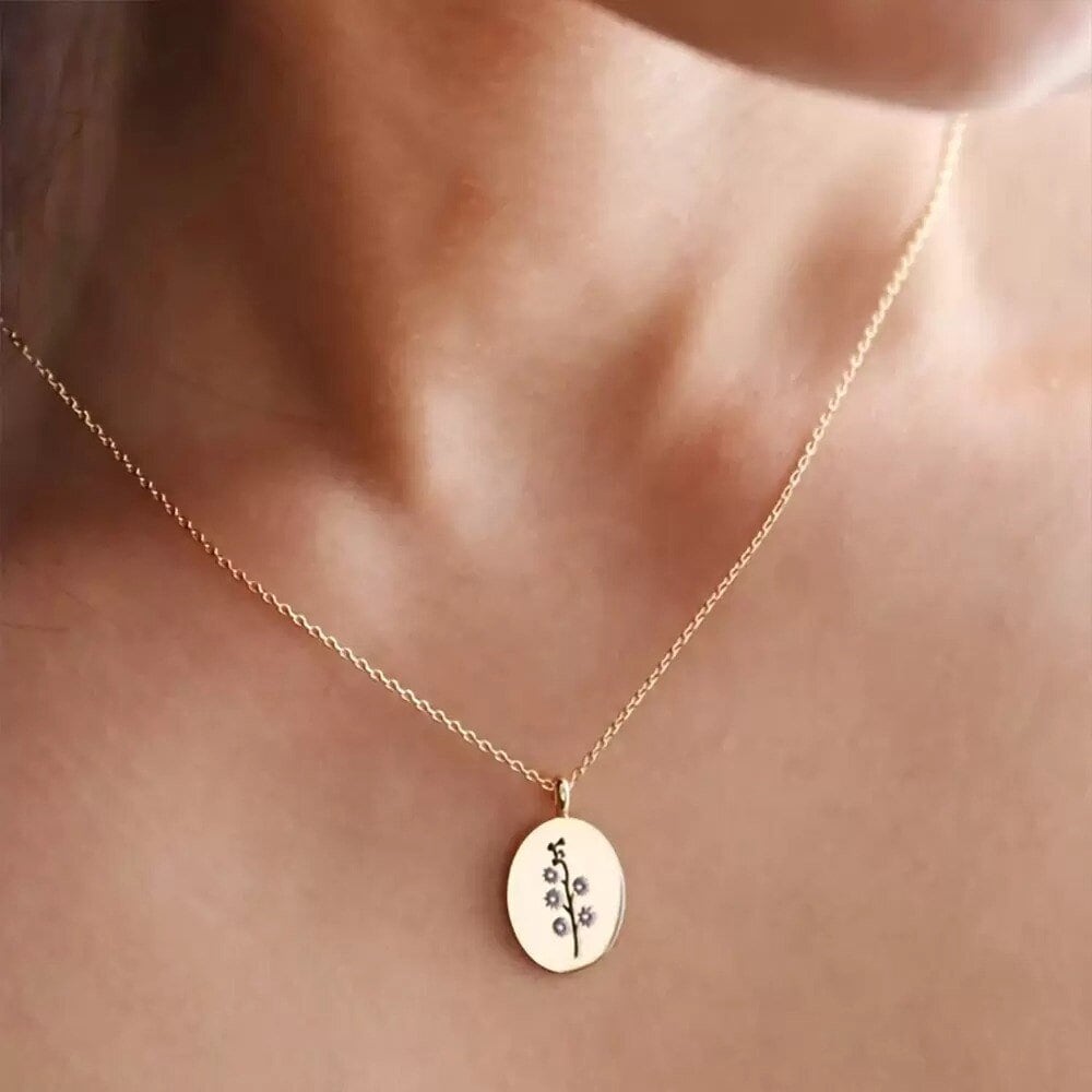 Boho Birth Flower Month Pendant, 18K Gold Layered Yogi Necklace, Dainty Minimalist Jewelry, Delicate Handmade for Women, Gift for Her