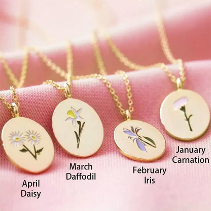 Boho Birth Flower Month Pendant, 18K Gold Layered Yogi Necklace, Dainty Minimalist Jewelry, Delicate Handmade for Women, Gift for Her