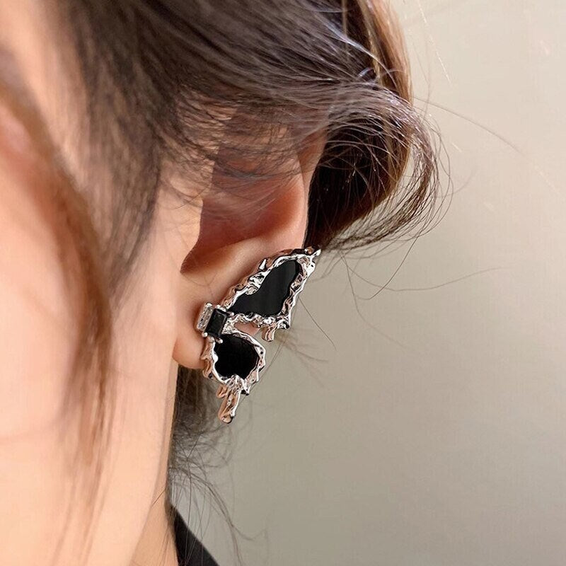 Punk Black Butterfly Wings, Silver Everyday Earrings, Gothic Dainty Minimalist Jewelry, Delicate Handmade for Women, Gift for Her