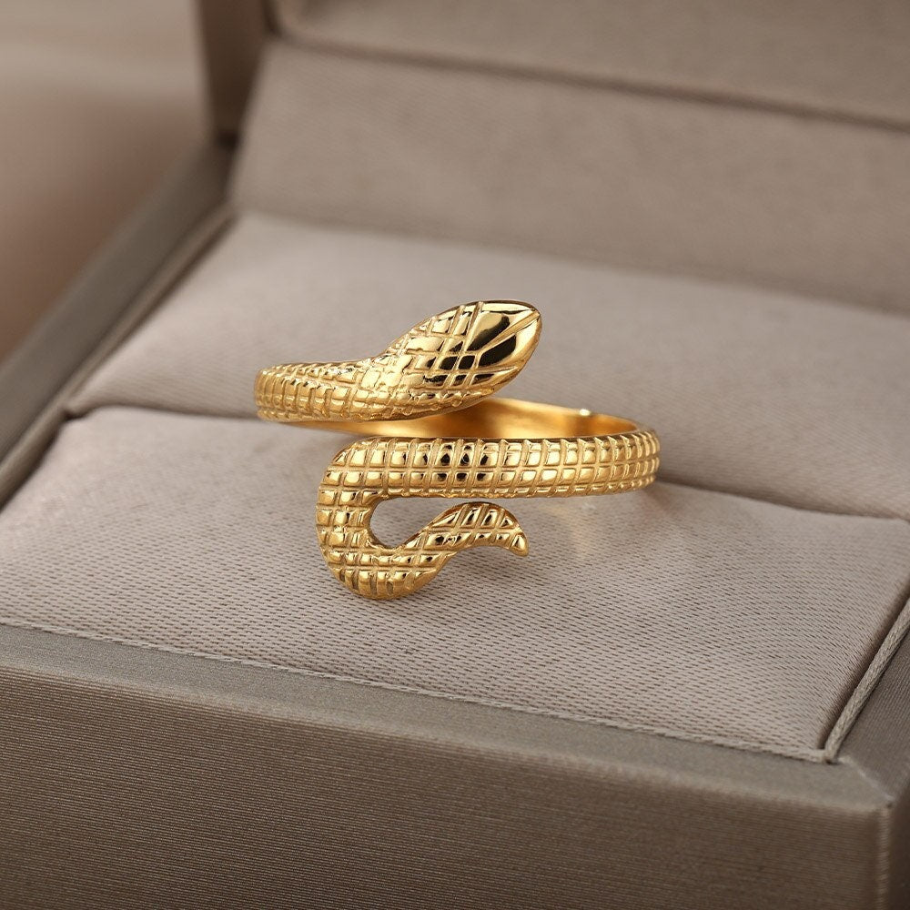 18K Gold Snake Wrap Ring, Gold Snake Ring, Punk Snake Ring, Gold Wrap Ring, Punk Fashion Ring for Women, Gift for Her