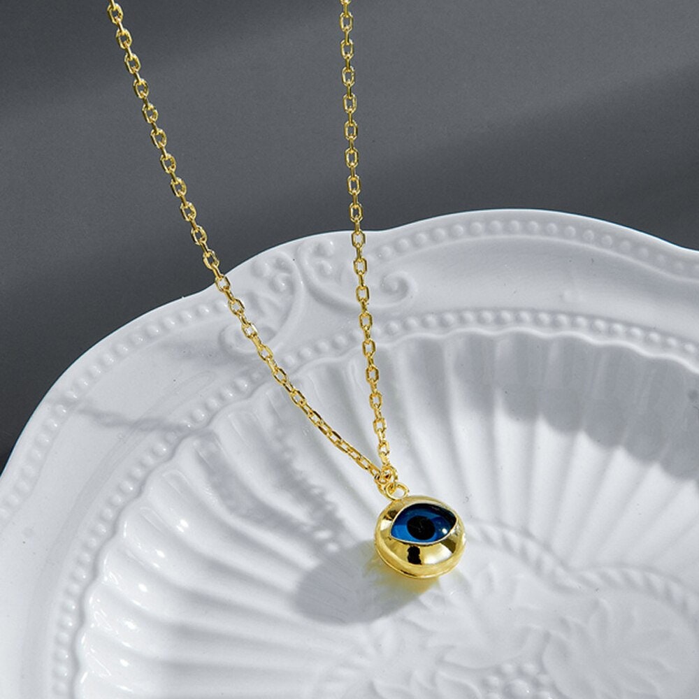 Punk Blue Evil Eye Amulet Pendant, 18K Gold Layered Necklace, Gothic Dainty Minimalist Jewelry, Delicate Handmade for Women, Gift for Her