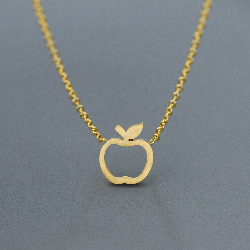 Boho Cute Charm Apple Fruit Pendant, 18K Gold Layered Yogi Necklace, Dainty Minimalist Jewelry, Delicate Handmade for Women, Gift for Her