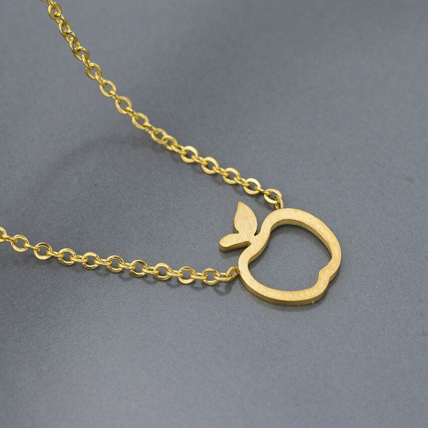 Boho Cute Charm Apple Fruit Pendant, 18K Gold Layered Yogi Necklace, Dainty Minimalist Jewelry, Delicate Handmade for Women, Gift for Her