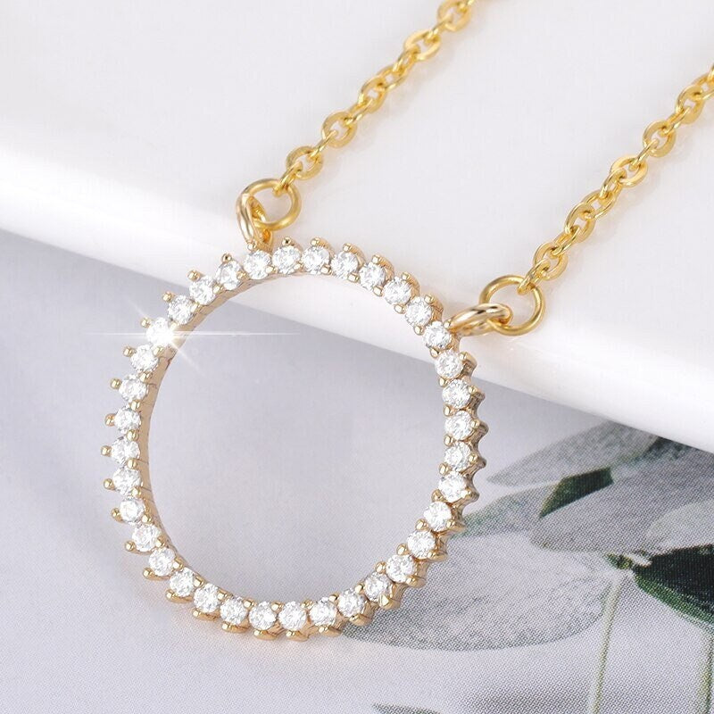 Punk Large Crystal Round Pendant, 18K Gold Layered Necklace, Gothic Dainty Minimalist Jewelry, Delicate Handmade for Women, Gift for Her