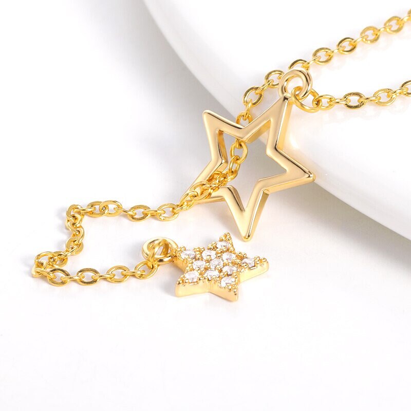 Punk Cute Star Pendant, 18K Gold Layered Necklace, Gothic Dainty Minimalist Jewelry, Delicate Handmade for Women, Gift for Her