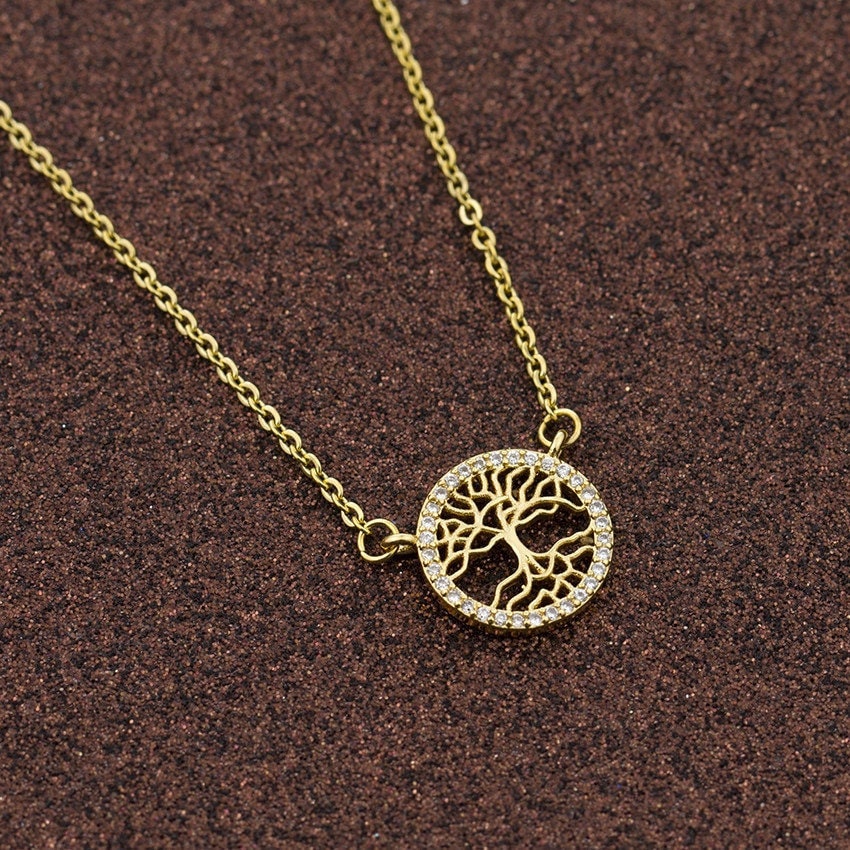 Boho Charm Coin Tree of Life Pendant, 18K Gold Layered Yogi Necklace, Dainty Minimalist Jewelry, Delicate Handmade for Women, Gift for Her