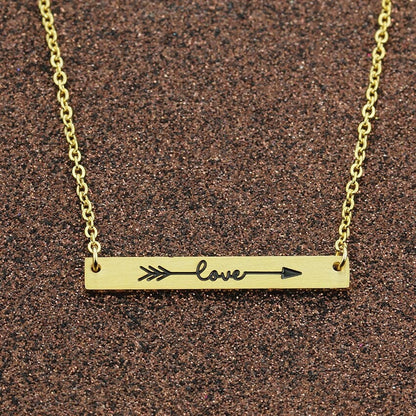 Boho Cute Arrow Love Bar Pendant, 18K Gold Layered Yogi Necklace, Dainty Minimalist Jewelry, Delicate Handmade for Women, Gift for Her