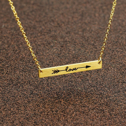 Boho Cute Arrow Love Bar Pendant, 18K Gold Layered Yogi Necklace, Dainty Minimalist Jewelry, Delicate Handmade for Women, Gift for Her