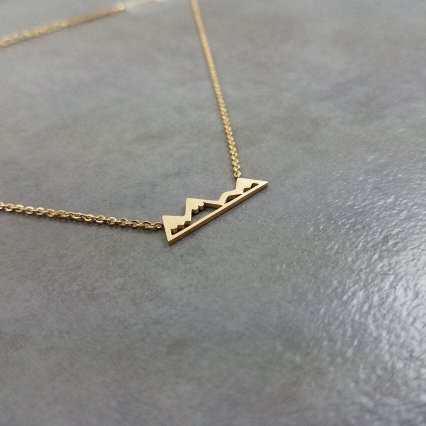 Boho Cute Mountain Outdoors Pendant, 18K Gold Layered Yogi Necklace, Dainty Minimalist Jewelry, Delicate Handmade for Women, Gift for Her