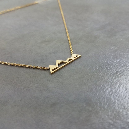 Boho Cute Mountain Outdoors Pendant, 18K Gold Layered Yogi Necklace, Dainty Minimalist Jewelry, Delicate Handmade for Women, Gift for Her