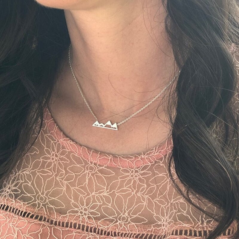 Boho Cute Mountain Outdoors Pendant, 18K Gold Layered Yogi Necklace, Dainty Minimalist Jewelry, Delicate Handmade for Women, Gift for Her