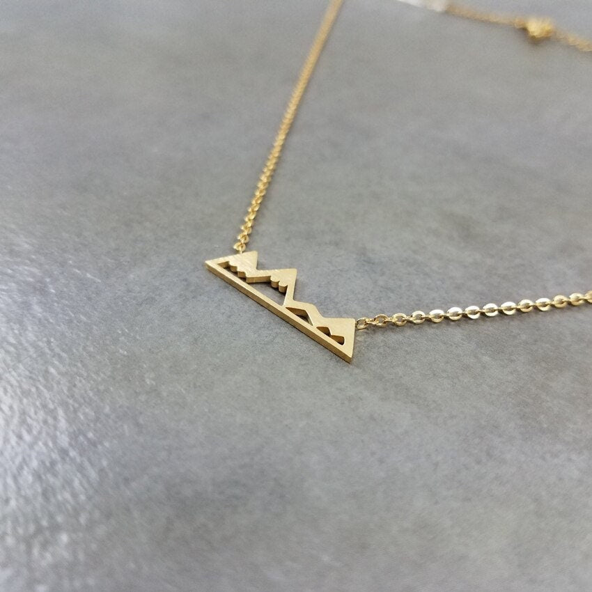 Boho Cute Mountain Outdoors Pendant, 18K Gold Layered Yogi Necklace, Dainty Minimalist Jewelry, Delicate Handmade for Women, Gift for Her
