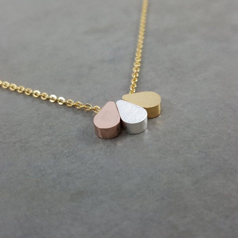 Boho Teardrop Raindrop Pendant, 18K Gold Layered Yogi Necklace, Dainty Minimalist Jewelry, Delicate Handmade for Women, Gift for Her