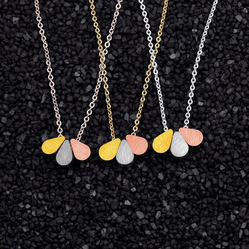 Boho Teardrop Raindrop Pendant, 18K Gold Layered Yogi Necklace, Dainty Minimalist Jewelry, Delicate Handmade for Women, Gift for Her