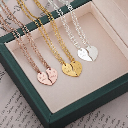 Boho Best Friend Heart Pendant, 18K Gold Layered Yogi Necklace, Dainty Minimalist Jewelry, Delicate Handmade for Women, Gift for Her