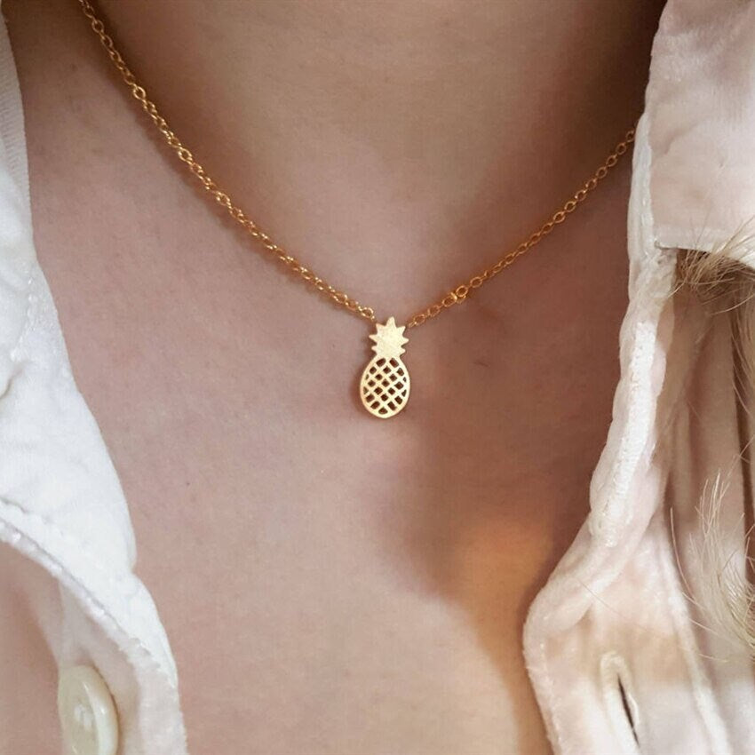 Boho Cute Pineapple Charm Pendant, 18K Gold Layered Yogi Necklace, Dainty Minimalist Jewelry, Delicate Handmade for Women, Gift for Her