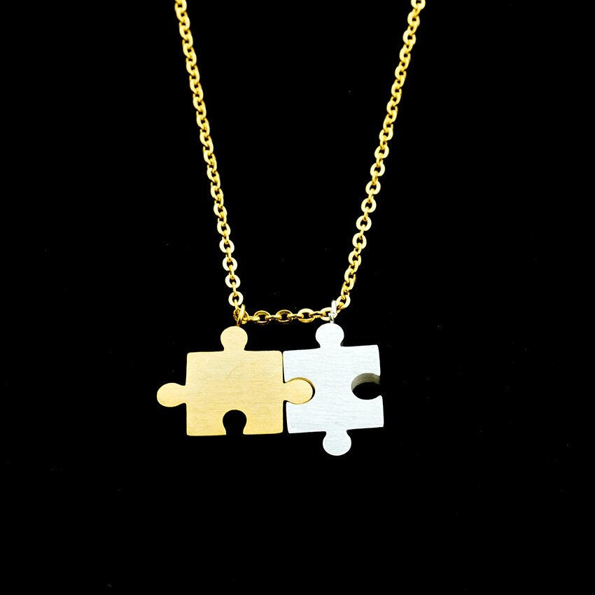 Boho Cute Jigsaw Puzzle Pieces Pendant, 18K Gold Layered Yogi Necklace, Dainty Minimalist Jewelry, Delicate Handmade for Women, Gift for Her