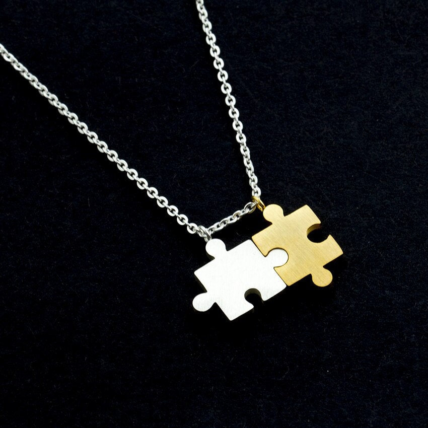 Boho Cute Jigsaw Puzzle Pieces Pendant, 18K Gold Layered Yogi Necklace, Dainty Minimalist Jewelry, Delicate Handmade for Women, Gift for Her